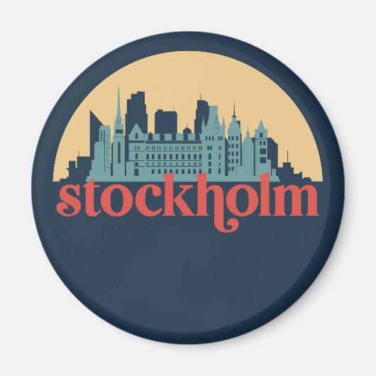 ストックホルムスウェーデンシティスカイラインレトロシティスケープアート マグネット (正面)