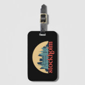 ストックホルムスウェーデンシティスカイラインレトロシティスケープアート ラゲッジタグ (正面縦)