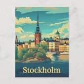 ストックホルムスウェーデンヴィンテージレトロ旅行イラストレーション ポストカード (正面)