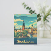 ストックホルムスウェーデンヴィンテージレトロ旅行イラストレーション ポストカード (スタンド正面)