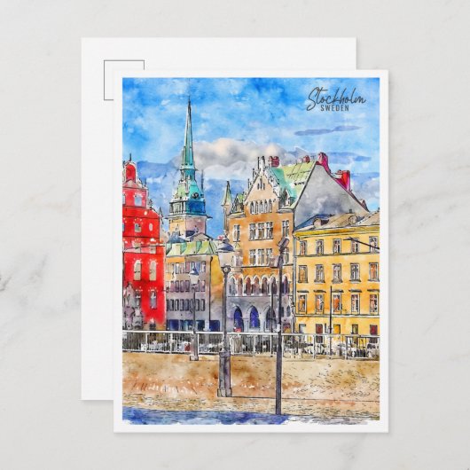 ストックホルムスウェーデンヴィンテージ旅行水の色 ポストカード (正面/裏面)