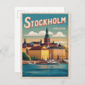 ストックホルムスウェーデン旅行ヴィンテージウォーターフロントギフト ポストカード (正面/裏面)