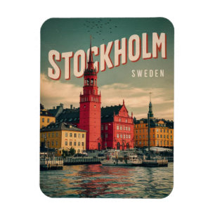 ストックホルムスウェーデン旅行ヴィンテージウォーターフロントギフト マグネット