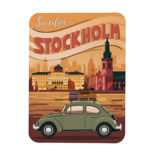 ストックホルムスウェーデン旅行ヴィンテージギフトとお土産 マグネット (縦)
