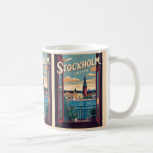 ストックホルムスウェーデン旅行ヴィンテージバルコニビューのギフト コーヒーマグカップ