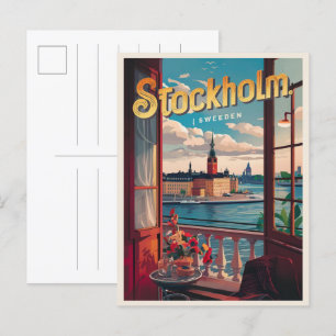 ストックホルムスウェーデン旅行ヴィンテージバルコニビューのギフト ポストカード