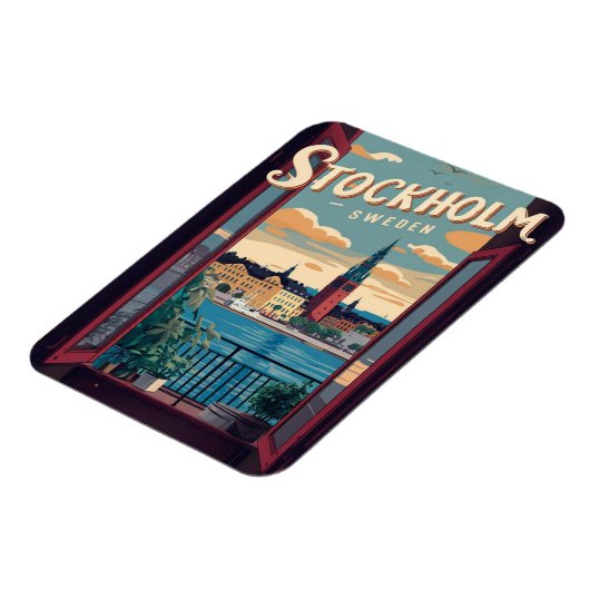 ストックホルムスウェーデン旅行ヴィンテージバルコニビューのギフト マグネット (左側)