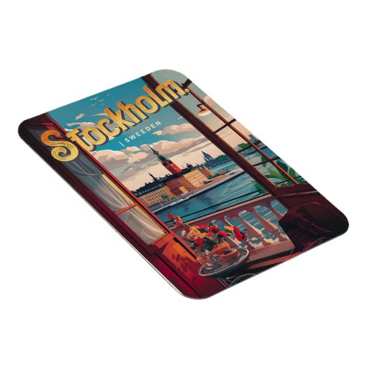 ストックホルムスウェーデン旅行ヴィンテージバルコニビューのギフト マグネット (右側)