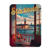 ストックホルムスウェーデン旅行ヴィンテージバルコニビューのギフト マグネット (縦)