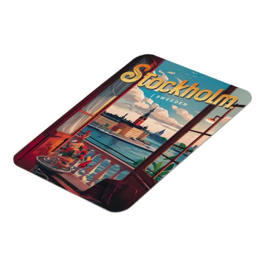 ストックホルムスウェーデン旅行ヴィンテージバルコニビューのギフト マグネット (左側)