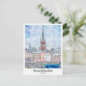 ストックホルムスウェーデン旅行水彩手描き ポストカード (スタンド正面)