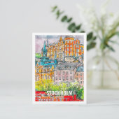 ストックホルムスウェーデン有名な旅行プレイスウォーターカラー ポストカード (スタンド正面)