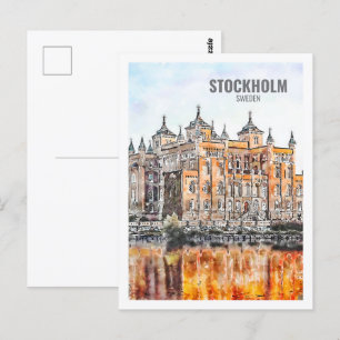 ストックホルムスウェーデン有名な旅行プレイスウォーターカラー ポストカード