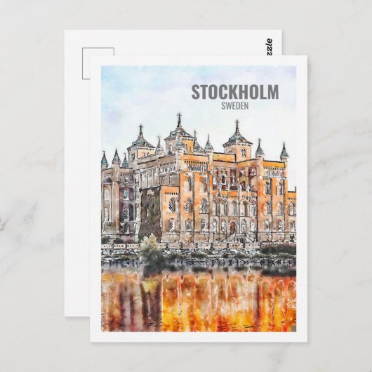 ストックホルムスウェーデン有名な旅行プレイスウォーターカラー ポストカード (正面/裏面)
