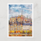 ストックホルムスウェーデン有名な旅行水の色のスケッチ ポストカード (正面)