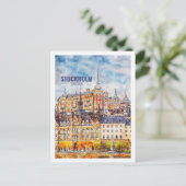 ストックホルムスウェーデン有名な旅行水の色のスケッチ ポストカード (スタンド正面)