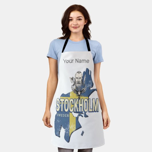 ストックホルムスウェーデン県の地図ヴィンテージ土産 エプロン (着用した状態)