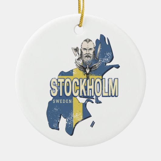 ストックホルムスウェーデン県の地図ヴィンテージ土産 セラミックオーナメント (正面)
