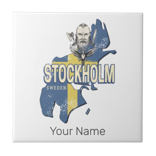 ストックホルムスウェーデン県の地図ヴィンテージ土産 タイル (正面)