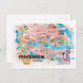 ストックホルム図解入りの、写真付きのスウェーデンの地図 ポストカード (正面/裏面)