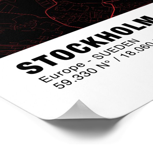 ストックホルム地図ポスター – スウェーデン赤ポスター ポスター (角)