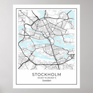 ストックホルム白地図 – 地図ウォールアートデコール ポスター