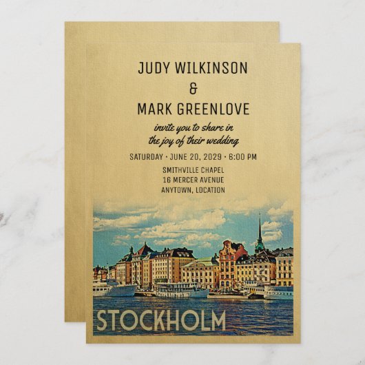 ストックホルム結婚式招待状スウェーデン 招待状 (正面/裏面)