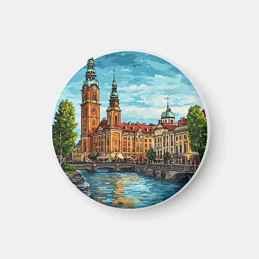 ストックホルム鮮やか街並み マグネット (正面)