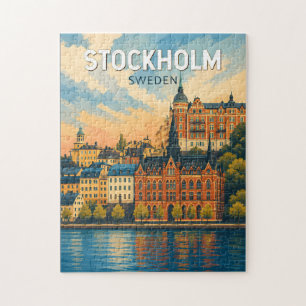 ストックホルム スウェーデン イラスト 旅行 アート ヴィンテージ ジグソーパズル