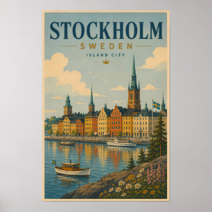 ストックホルム スウェーデン スカイライン イラスト 旅行アート ポスター