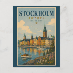 ストックホルム スウェーデン スカイライン イラスト 旅行アート ポストカード