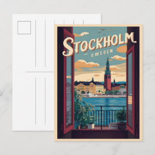 ストックホルム スウェーデン 旅行 レトロ バルコニー 景色 ギフト ポストカード