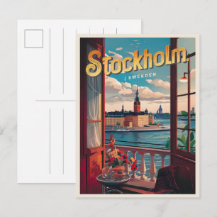 ストックホルム スウェーデン 旅行 レトロ バルコニー 景色 ギフト ポストカード