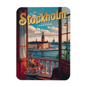 ストックホルム スウェーデン 旅行 レトロ バルコニー 景色 ギフト マグネット