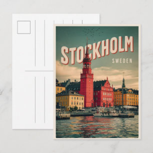 ストックホルム スウェーデン 旅行 ヴィンテージ ウォーターフロント ギフト ポストカード