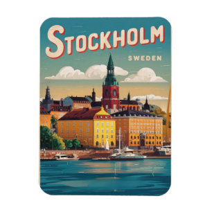 ストックホルム スウェーデン 旅行 ヴィンテージ ウォーターフロント ギフト マグネット