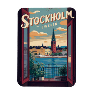 ストックホルム スウェーデン 旅行 ヴィンテージ バルコニー 景色 ギフト マグネット