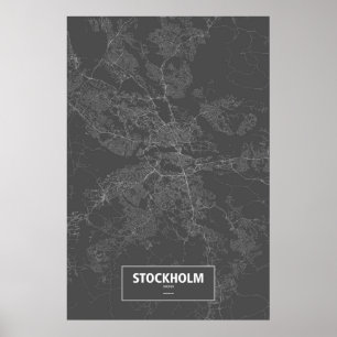 ストックホルム、スウェーデン(黒で白い) ポスター