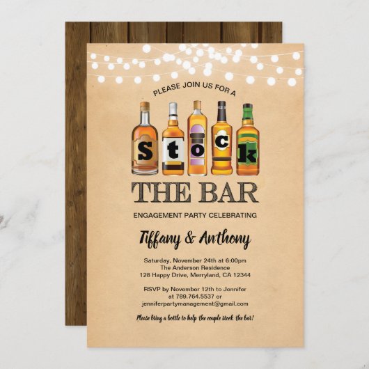 ストック素朴バー婚約パーティレトロ 招待状 (正面/裏面)