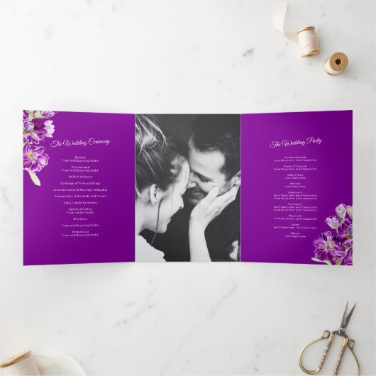 ストック花パープルウォーター結婚カラーアート 三つ折りプログラム (内部)