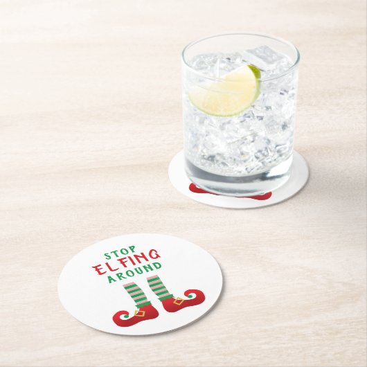 ストップのまわりにクリスマスおもしろいことわざ ラウンドペーパーコースター (インサイチュ)