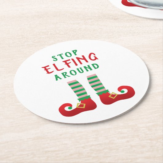 ストップのまわりにクリスマスおもしろいことわざ ラウンドペーパーコースター (アングル)