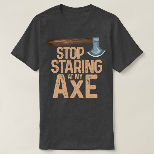 ストップの斧の投げおもしろい目を Tシャツ (デザイン正面)