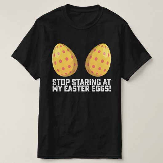 ストップイースターの卵を見ておもしろい Tシャツ (デザイン正面)