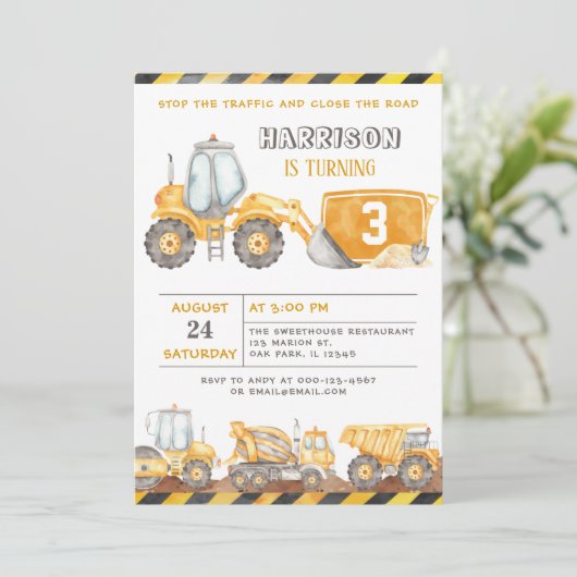 ストップ交通建築トラックボーイ誕生日  招待状 (スタンド正面)