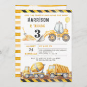 ストップ交通建築トラック誕生日 招待状 (正面/裏面)