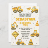ストップ交通！建築誕生日招待状 招待状 (正面/裏面)