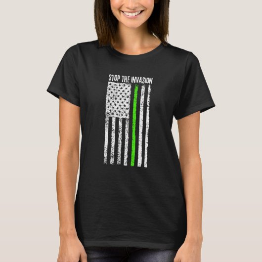 ストップ侵略の薄い緑の線動揺して米国Fl Tシャツ (正面)