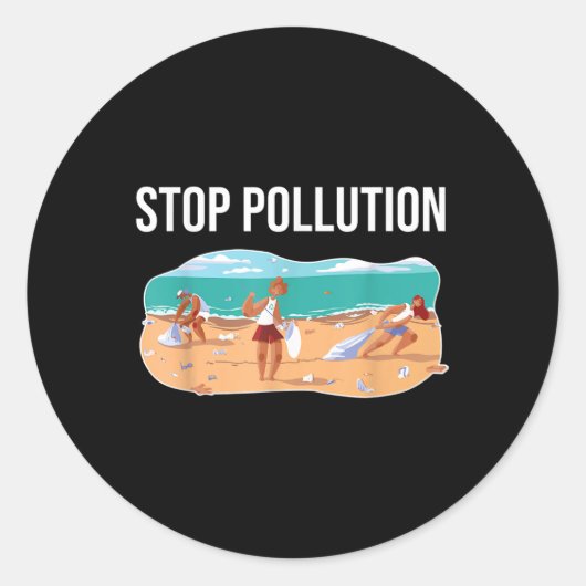 ストップ公害プラスチック海環境保護 ラウンドシール (正面)