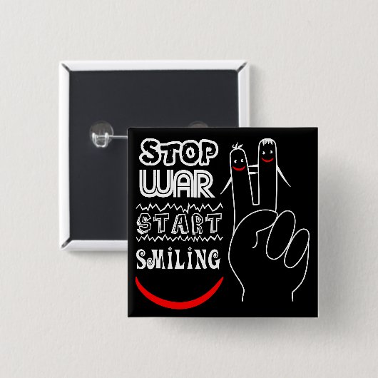 ストップ戦争が笑顔で始まる平和サインおもしろいスケッチ 缶バッジ (正面&裏面)